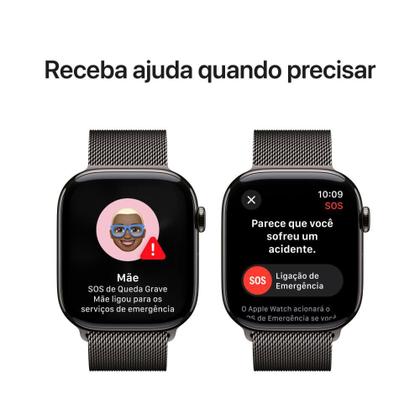 Imagem de Apple Watch Series 10 GPS + Cellular  Caixa ardósia de titânio  46 mm  Pulseira ardósia estilo milanês  P/M