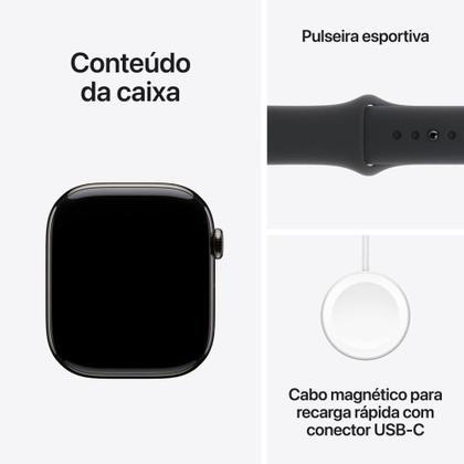 Imagem de Apple Watch Series 10 GPS + Cellular  Caixa ardósia de titânio  46 mm  Pulseira esportiva preta  P/M