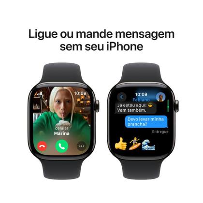 Imagem de Apple Watch Series 10 GPS + Cellular  Caixa ardósia de titânio  46 mm  Pulseira esportiva preta  P/M