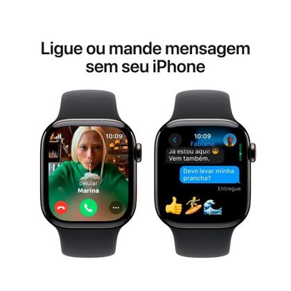 Imagem de Apple Watch Series 10 GPS + Cellular, Caixa Ardósia de Titânio de 42 mm, Pulseira Esportiva Preta, Tamanho P/M - MWXG3AM/A