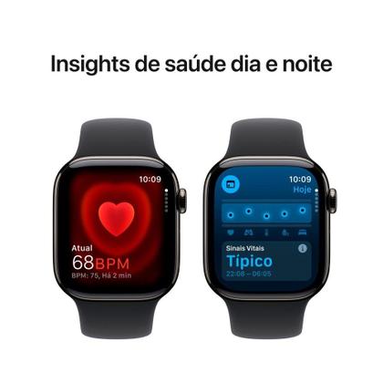 Imagem de Apple Watch Series 10 GPS + Cellular, Caixa Ardósia de Titânio de 42 mm, Pulseira Esportiva Preta, Tamanho P/M - MWXG3AM/A
