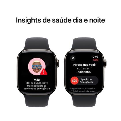 Imagem de Apple Watch Series 10 GPS + Cellular, Caixa Ardósia de Titânio de 42 mm, Pulseira Esportiva Preta, Tamanho P/M - MWXG3AM/A