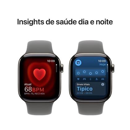 Imagem de Apple Watch Series 10 GPS + Cellular, Caixa Natural de Titânio de 42 mm, Pulseira Esportiva Cinza-Pedra, Tamanho P/M - MWXD3AM/A