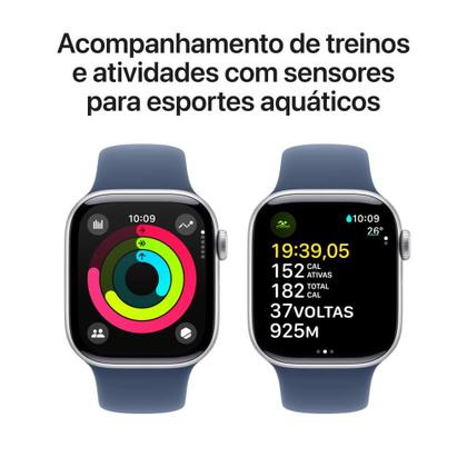 Imagem de Apple Watch Series 10 GPS + Cellular  Caixa prateada de alumínio  42 mm  Pulseira esportiva denim  P/M