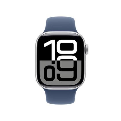 Imagem de Apple Watch Series 10 GPS + Cellular  Caixa prateada de alumínio  42 mm  Pulseira esportiva denim  P/M