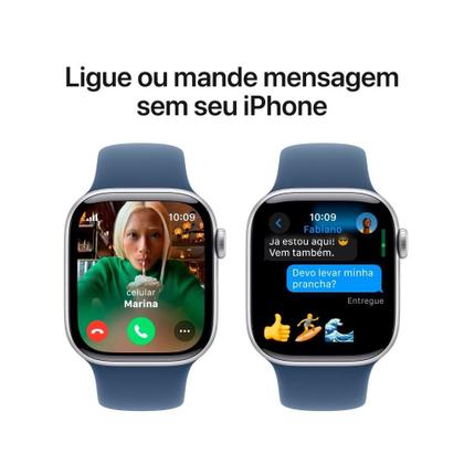 Imagem de Apple Watch Series 10 GPS + Cellular, Caixa Prateada de Alumínio de 42 mm, Pulseira Esportiva Denim, Tamanho P/M - MWX33AM/A
