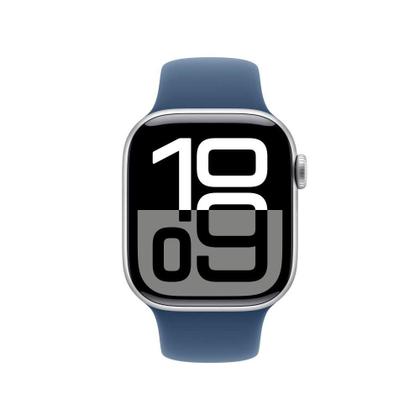 Imagem de Apple Watch Series 10 GPS + Cellular, Caixa Prateada de Alumínio de 42 mm, Pulseira Esportiva Denim, Tamanho P/M - MWX33AM/A
