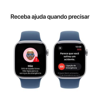 Imagem de Apple Watch Series 10 GPS + Cellular, Caixa Prateada de Alumínio de 42 mm, Pulseira Esportiva Denim, Tamanho P/M - MWX33AM/A