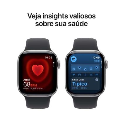 Imagem de Apple Watch Series 11 GPS Caixa Cinza-espacial de Alumínio 42mm Pulseira Esportiva Preta P/M
