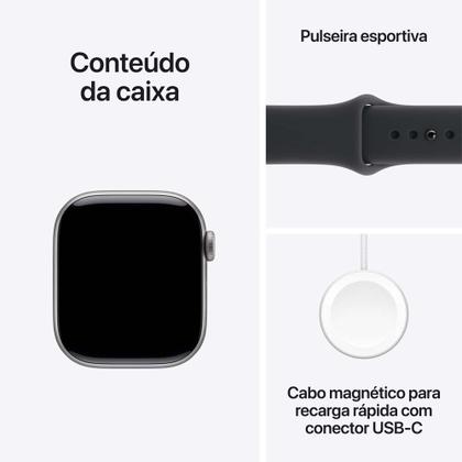 Imagem de Apple Watch Series 11 GPS Caixa Cinza-espacial de Alumínio 42mm Pulseira Esportiva Preta P/M