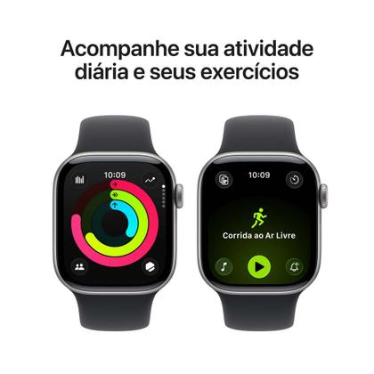 Imagem de Apple Watch Series 11 GPS Caixa Cinza-espacial de Alumínio 42mm Pulseira Esportiva Preta P/M