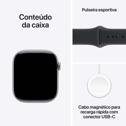 Imagem de Apple Watch Series 11 GPS Caixa Cinza-espacial de Alumínio 46mm Pulseira Esportiva Preta M/G