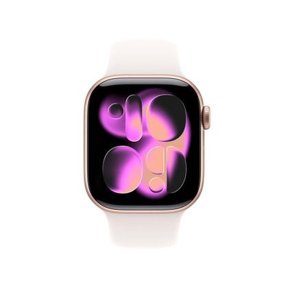 Imagem de Apple Watch Series 11 GPS - Caixa cor de ouro rosa de alumínio  42 mm - Pulseira esportiva blush-clara  P/M