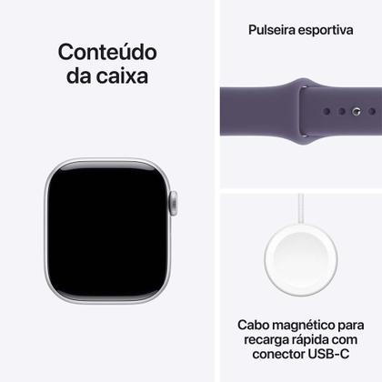 Imagem de Apple Watch Series 11 GPS Caixa Prateada de Alumínio 42mm Pulseira Esportiva Roxo-névoa P/M