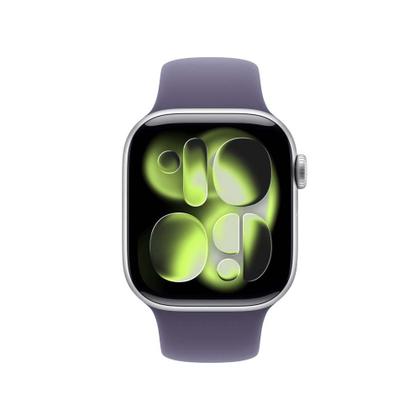 Imagem de Apple Watch Series 11 GPS, Caixa Prateada de Alumínio de 42 mm, Pulseira Esportiva Roxo-névoa, Tamanho P/M - MEU64AM/A