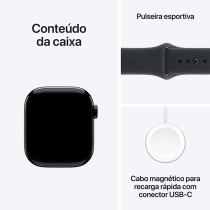 Imagem de Apple Watch Series 11 GPS Caixa Preta Brilhante de Alumínio 42mm Pulseira Esportiva Preta P/M