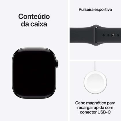 Imagem de Apple Watch Series 11 GPS Caixa Preta Brilhante de Alumínio 46mm Pulseira Esportiva Preta M/G
