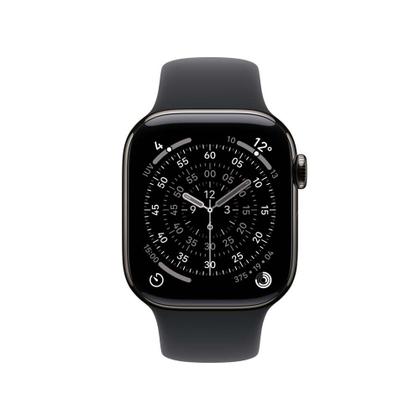 Imagem de Apple Watch Series 11 GPS + Cellular, Caixa ardósia de titânio de 42 mm, Pulseira esportiva Preta, Tamanho P/M - MF8R4AM/A