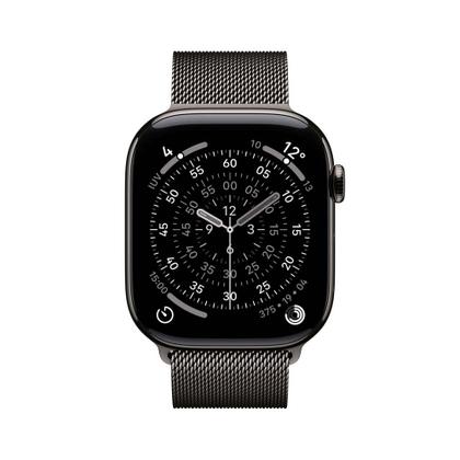 Imagem de Apple Watch Series 11 GPS + Cellular, Caixa Ardósia de Titânio de 46 mm, Pulseira Ardósia Estilo Milanês, Tamanho M/G - MFD44AM/A