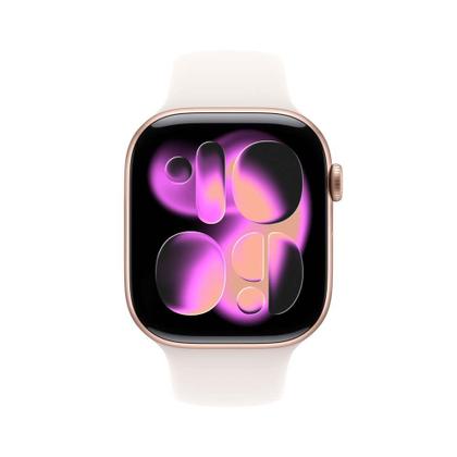 Imagem de Apple Watch Series 11 GPS + Cellular, Caixa Cor de Ouro Rosa de Alumínio de 46 mm, Pulseira esportiva blush-clara, Tamanho P/M - MFCG4AM/A