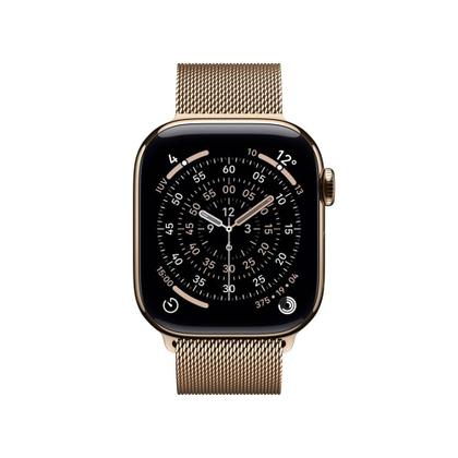 Imagem de Apple Watch Series 11 GPS + Cellular - Caixa dourada de titânio  42 mm - Pulseira dourada estilo milanês