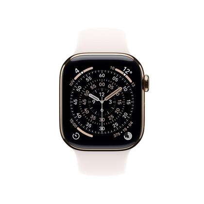 Imagem de Apple Watch Series 11 GPS + Cellular - Caixa dourada de titânio  42 mm - Pulseira esportiva blush-clara  M/G