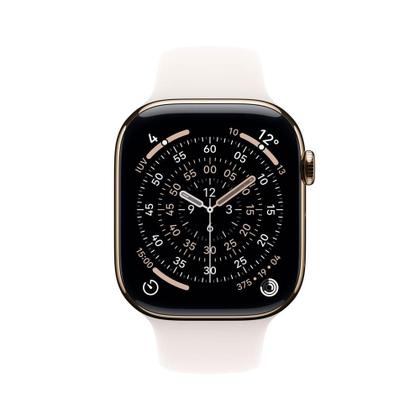 Imagem de Apple Watch Series 11 GPS + Cellular - Caixa dourada de titânio  46 mm - Pulseira esportiva blush-clara  P/M