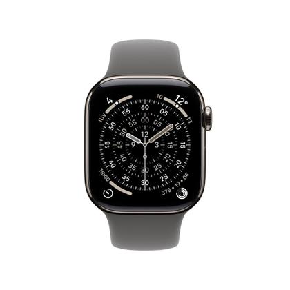 Imagem de Apple Watch Series 11 GPS + Cellular - Caixa natural de titânio  42 mm - Pulseira esportiva cinza-pedra  M/G