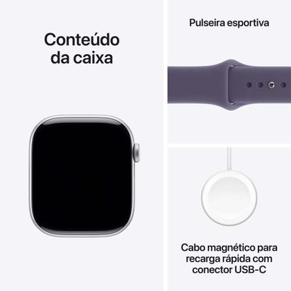 Imagem de Apple Watch Series 11 GPS + Cellular Caixa Prateada de Alumínio 46mm Pulseira Esportiva Roxo-névoa P/M