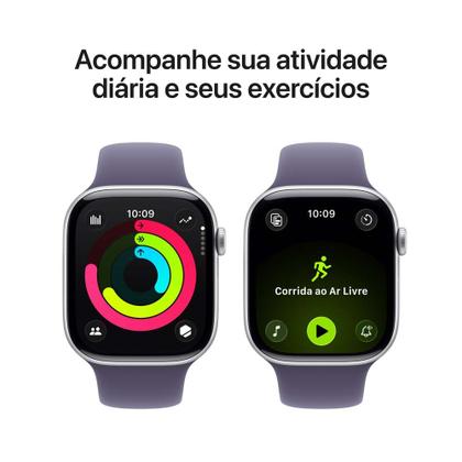 Imagem de Apple Watch Series 11 GPS + Cellular Caixa Prateada de Alumínio 46mm Pulseira Esportiva Roxo-névoa P/M