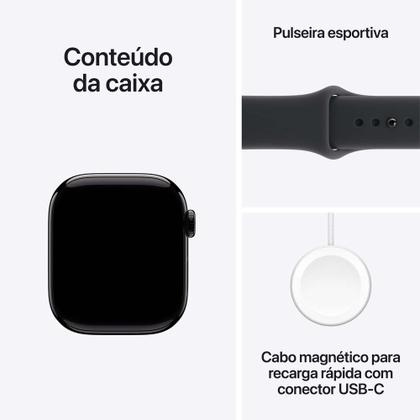 Imagem de Apple Watch Series 11 GPS + Cellular Caixa Preta Brilhante de Alumínio 42mm Pulseira Esportiva Preta P/M