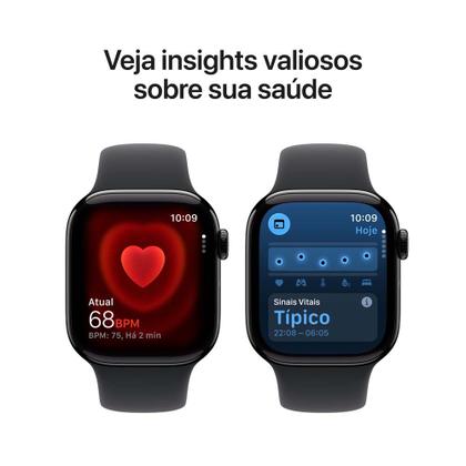 Imagem de Apple Watch Series 11 GPS + Cellular Caixa Preta Brilhante de Alumínio 42mm Pulseira Esportiva Preta P/M