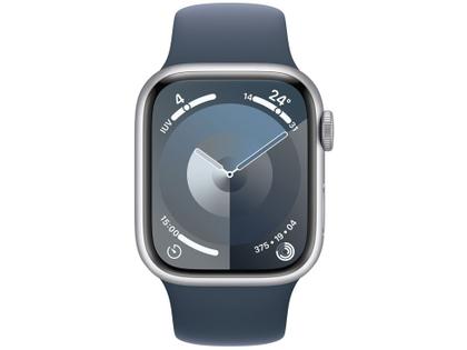 Imagem de Apple Watch Series 9 GPS + Cellular Caixa Prateada de Alumínio 41mm Pulseira Esportiva Azul-tempestade M/G