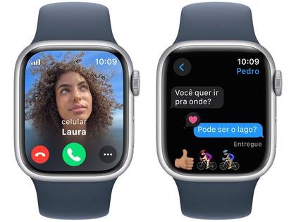 Imagem de Apple Watch Series 9 GPS + Cellular Caixa Prateada de Alumínio 41mm Pulseira Esportiva Azul-tempestade M/G