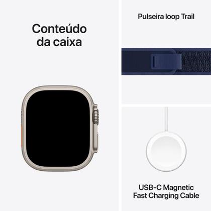 Imagem de Apple Watch Ultra 2 GPS + Cellular  Caixa natural de titânio de 49 mm  Pulseira loop Trail azul  P/M
