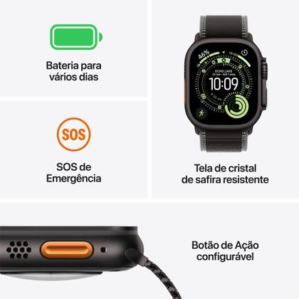 Imagem de Apple Watch Ultra 3 GPS + Cellular - Caixa natural de titânio  49 mm - Pulseira loop Trail azul/azul-brilhante  P/M