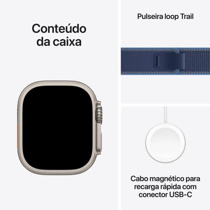 Imagem de Apple Watch Ultra 3 GPS + Cellular - Caixa natural de titânio  49 mm - Pulseira loop Trail azul/azul-brilhante  P/M