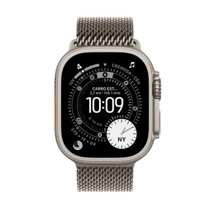 Imagem de Apple Watch Ultra 3 GPS + Cellular, Caixa Natural de Titânio de 49 mm, Pulseira Natural Estilo Milanês de Titânio, M - MEWY4BE/A