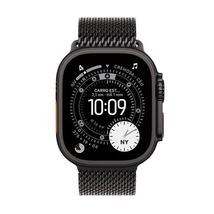Imagem de Apple Watch Ultra 3 GPS + Cellular, Caixa Preta de Titânio de 49 mm, Pulseira Preta Estilo Milanês de Titânio, M - MF1Q4BE/A