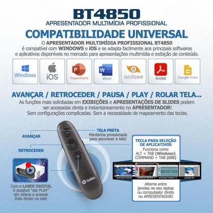 Imagem de Apresentador Multimídia Profissional Wireless - Betec BT4850 - Slide, Laser digital, Lupa, Realce