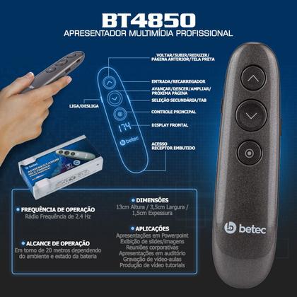 Imagem de Apresentador Multimídia Profissional Wireless - Betec BT4850 - Slide, Laser digital, Lupa, Realce