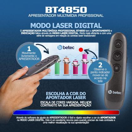 Imagem de Apresentador Multimídia Profissional Wireless - Betec BT4850 - Slide, Laser digital, Lupa, Realce