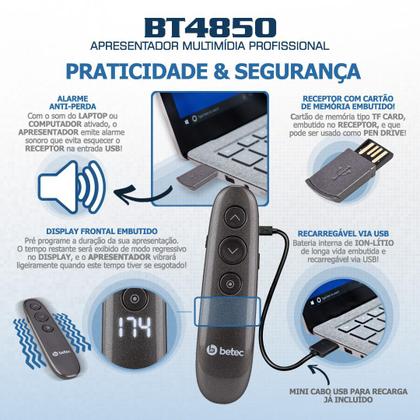 Imagem de Apresentador Multimídia Profissional Wireless - Betec BT4850 - Slide, Laser digital, Lupa, Realce