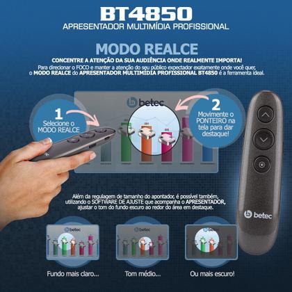 Imagem de Apresentador Multimídia Profissional Wireless - Betec BT4850 - Slide, Laser digital, Lupa, Realce
