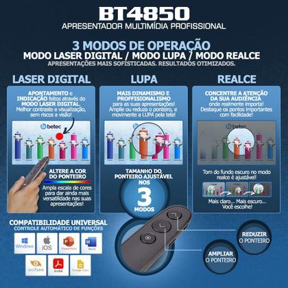 Imagem de Apresentador Multimídia Profissional Wireless - Betec BT4850 - Slide, Laser digital, Lupa, Realce