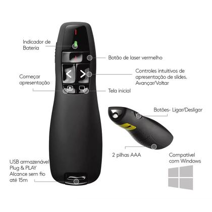 Imagem de Apresentador Passador de Slides Sem Fio 2.4G Profissional com Laser 30m Alcance