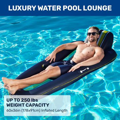 Imagem de Aqua Luxury Pool Float Lounge - Extra Grande - Flutuadores de piscina infláveis e resistentes para adultos com apoio de cabeça, encosto, apoio para os pés e porta-copos - Listra marinha/verde/branca