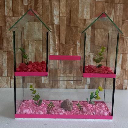 Imagem de Aquario Beteira Castelo III Tripla 3 Compartimentos Peixe Betta decorado pedrinhas e planta artificial