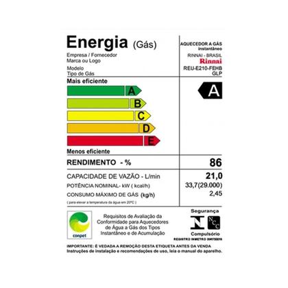 Imagem de Aquecedor a Gás Digital 21L GLP E21 1 FEH Prata Rinnai