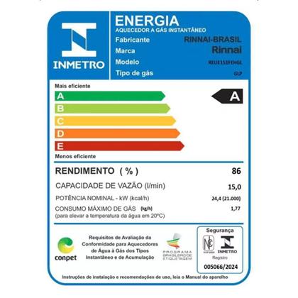 Imagem de Aquecedor à Gás Digital Rinnai E15 GLP 15 Litros, com Touchscreen